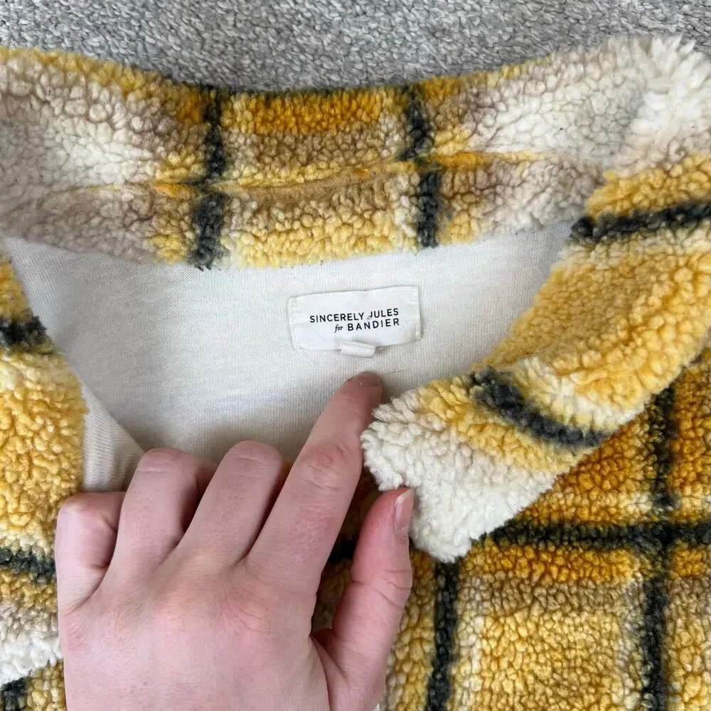 Sincerely Jules For Bandier Aspen Sherpa Jacket in Amber Plaid Shacket (Sz L) - Picture 9 of 11